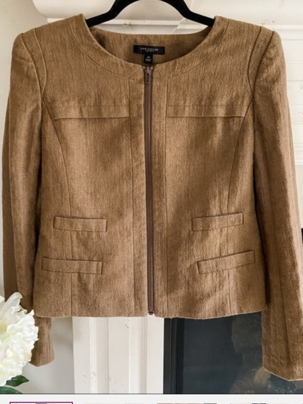 Ann Taylor Brown Textured Zip-Front Blazer